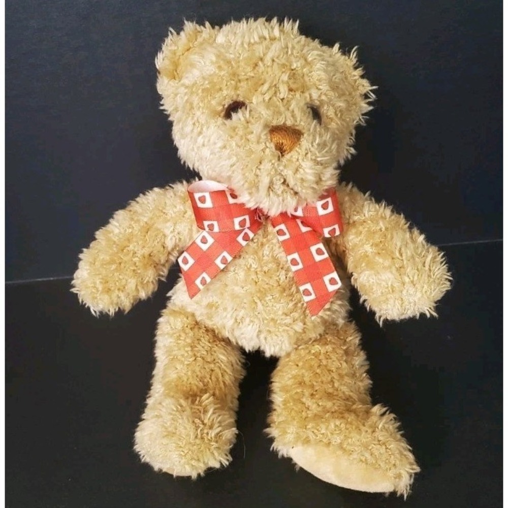 Gund Smuckers Berry Patch Tan Teddy Bear Plush Wearing Strawberry Gingham Bow
